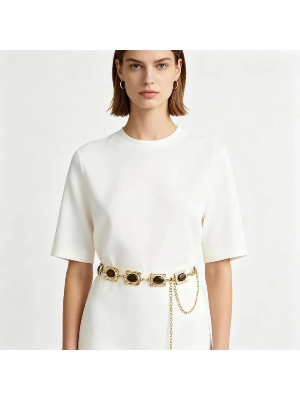 Stylish Green Glass Diamond Chain Belt - Metal Women's Western Dress Accessory